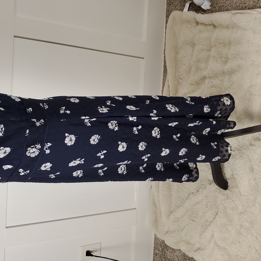 Ann Taylor Navy Blue Floral Swiss Dot Dress 4 Sleeveless - Picture 4 of 14